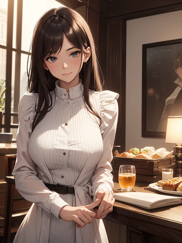 (​masterpiece、top-quality、hight resolution), A meeting scene set up through a dating site. The protagonist is surprised to see a kind and elegant married woman approaching him. She is dressed in fine, sophisticated clothing, smiles warmly, and addresses the protagonist using her dating site username. They are in a cozy café or park. There is a sense of unexpectedness and the awkwardness of being about to be raped by this person. 