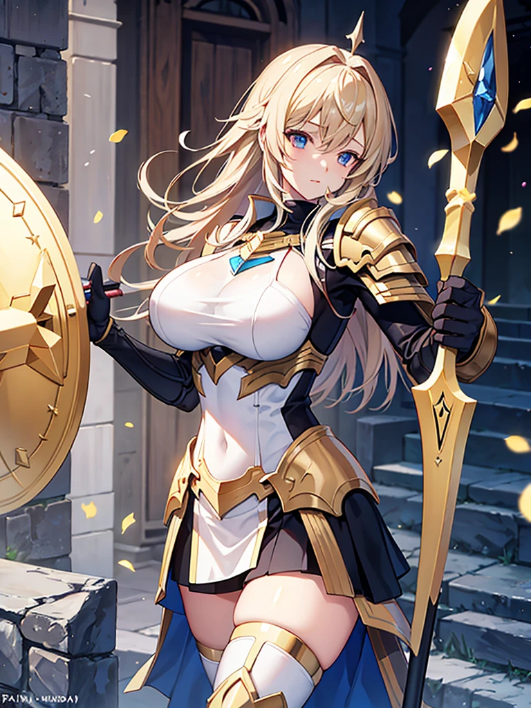 Paladin,beautiful breasts,holding shield,spear, high Quality,best quality