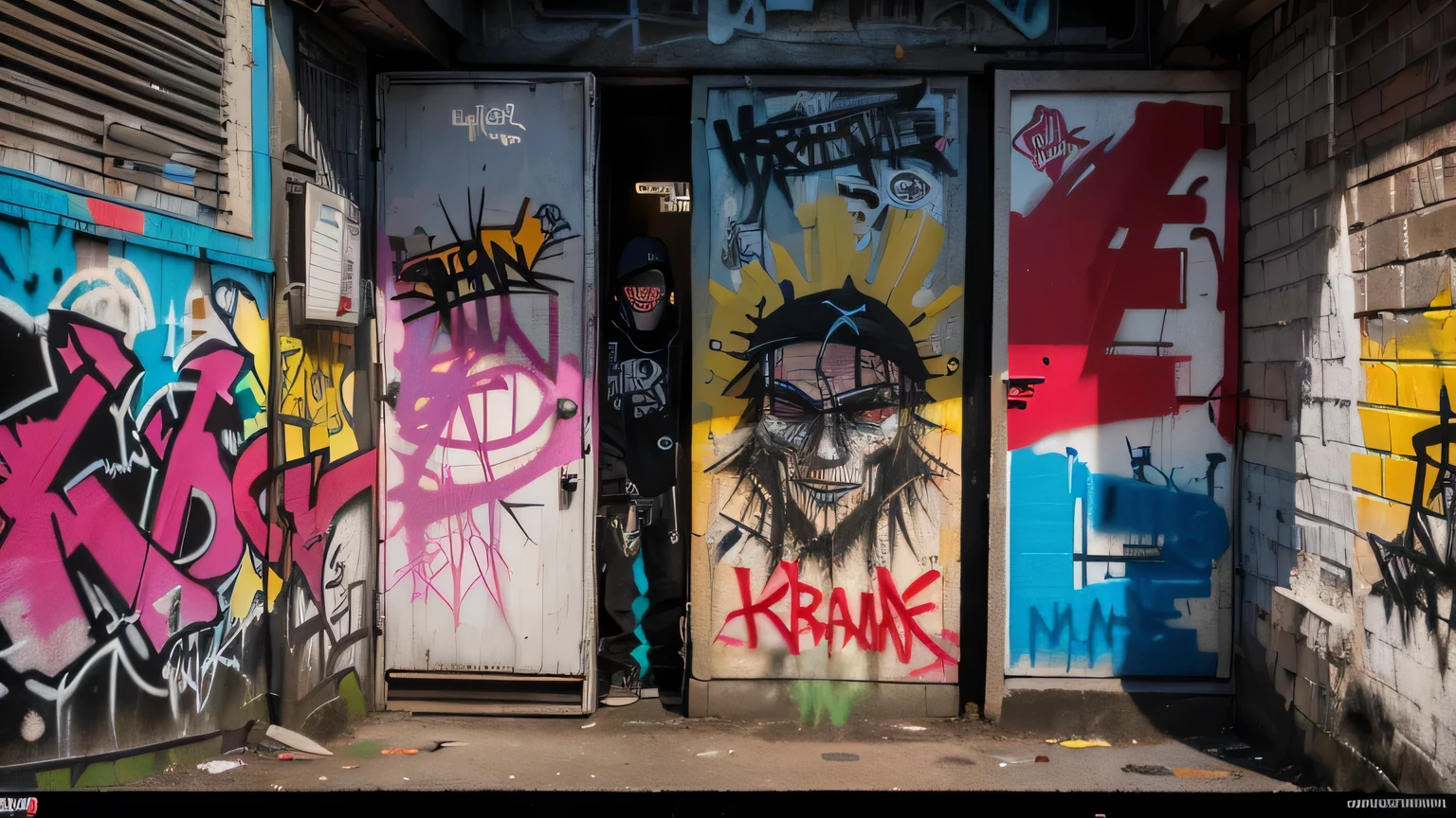 crew,graffiti,thugs,hoodies,(best quality,4k,8k,highres,masterpiece:1.2),urban,energetic,street art,gritty,detailed,realistic lighting,expressionistic colors,sketchy lines,action-packed scene,edgy,vandalism,vibrant,dark atmosphere,cityscape,graffiti-covered walls,hooded figures,powerful poses,anarchic,hip-hop influence,tags and slogans,punk attitude,tagging spray cans,defiance,youth rebellion,in-your-face art,graffiti masterpieces,colorful characters,hidden meanings,underground culture,counter culture,street culture,urban exploration,raw emotions,gritty textures,gritty youth spirit,loud and chaotic,urban decay, marketplace