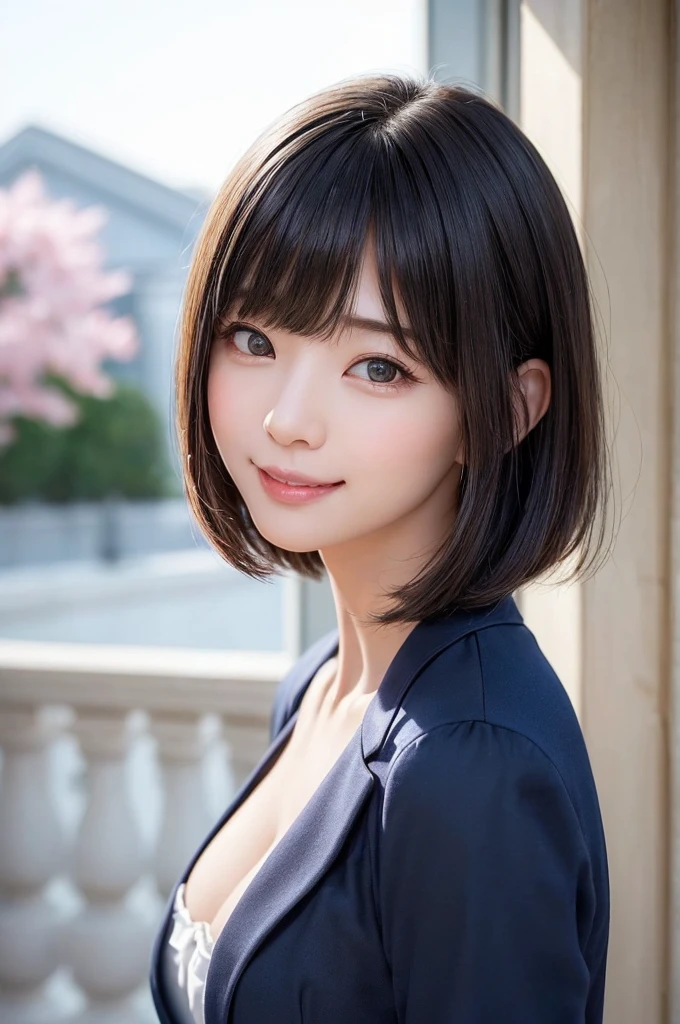 (SFW:1.8、masterpiece, Highest quality),(1 Girl,high school girl:2、あどけないsmile、Innocence、Lovely、Dignified、Beautiful gesture、 alone、The beauty of the golden ratio), Exquisite beauty that cannot be expressed in reality、hyper Realistic, Realistic,Realistic, Looking at the audience, Bright blue-green eyes:1.4,品のあるMegaネの詳細を描く:1.4、Brunette Short Bob Hair with highly detailed shiny hair, Very delicate and beautiful brightly colored clothing:1.4, Lepangas:1.4), Mouth closed, Upper Body、big chest eye、eyelash、{Hugeな|big chest|Hugeなな|Mega} whole :2, chestの谷間:2、(((Beautiful and cute bangs:2、Jet Black Hair:2、Add highlights to the eyes:1.4、big chest eye、Short Bob Hair、Glowing Skin:1.4、Looking at the audience、She is very 美しい and cute、Show me your ears、Beautiful long neck、smile、Please close your mouth and laugh、Bangs and beautiful teeth)))、Ideal body type、((school uniform、uniform, blazer、Pleated skirt、Student Coordination、Background in front of the school gate、Beautiful cherry blossom tree background. Out of focus blurry background))、Beautiful long neck:1.4、(({Huge|big|Hugeな|Mega} chest, chestの谷間:2))、(((Portraiture:2、Face close-up:2、Cowboy Shot:2、chest像:2、chestのクローズアップ:2)))、((Transparency、clear、Transparent beauty、Gloss))、Perfect Anatomy、((縦長のPortraiture, Attractive woman、Very beautiful face、Very beautiful eyes))