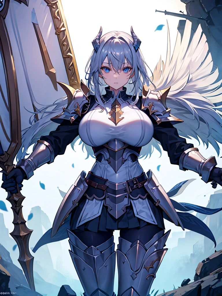 Paladin,beautiful breasts,holding shield and spear,ride beast, high Quality,best quality