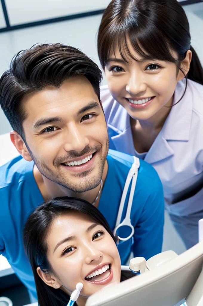Male dentist and female dental hygienist 2people A good business partner 日本people 真っBlackの医療スクラブ着用 Upper body close-up high resolution high resolution Highest quality Look straight ahead Handsome Men and Beautiful Women Black
