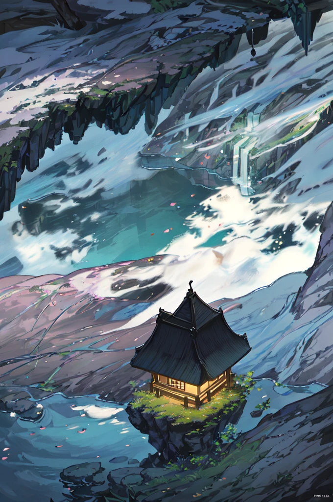 at night, Moonlit Night, Dark Sky, Ancient China, spring, Dense forest, lake, cave, waterfall, wood, grassland, rock, deer, hot spring, vapor, Small oriental building, (figure: 1.0), Story Structure, Realistic lighting, HD detailed, masterpiece, Highest quality, (8K wallpapers incorporating highly detailed CG)