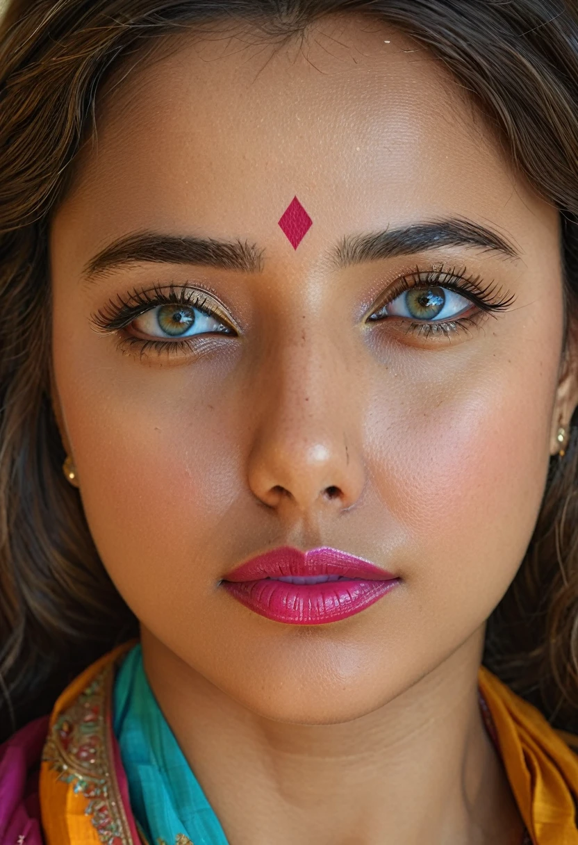 "(best quality,highres), Indian woman at temple, wearing sari, beautiful detailed eyes and lips, long eyelashes, realistic rendering, vibrant hues, high resolution, ultra-detailed, realistic rendering, high-resolution masterpiece, ", (woman's appearance is curved and attractive),
