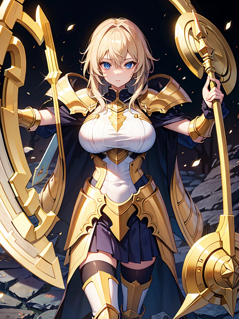 Paladin,beautiful breasts,holding shield,spear,Hair Color is gold, high Quality,best quality