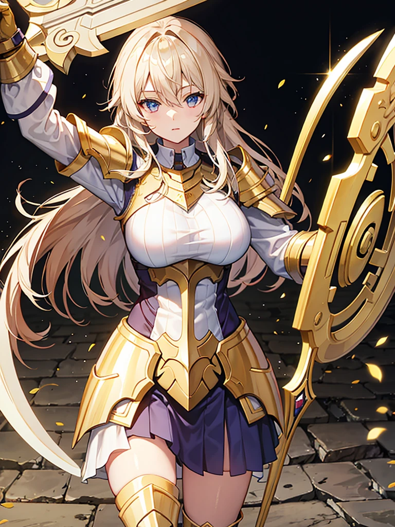 Paladin,beautiful breasts,holding shield,spear,Hair Color is gold, high Quality,best quality