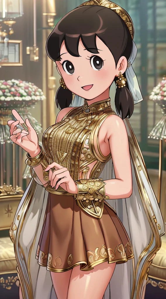 ((masterpiece,best quality)), 4k, highres, 1girl, solo, smile, brown dress, (perfumer outfit2:1.2),