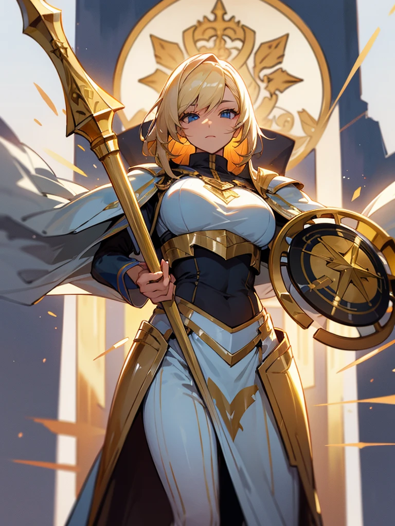Paladin,beautiful breasts,holding shield,spear,Hair Color is gold, high Quality,best quality