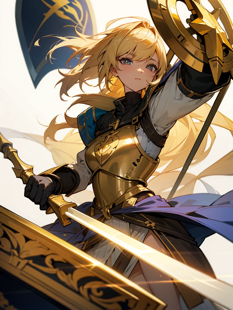 Paladin,beautiful breasts,holding shield,spear,Hair Color is gold, high Quality,best quality