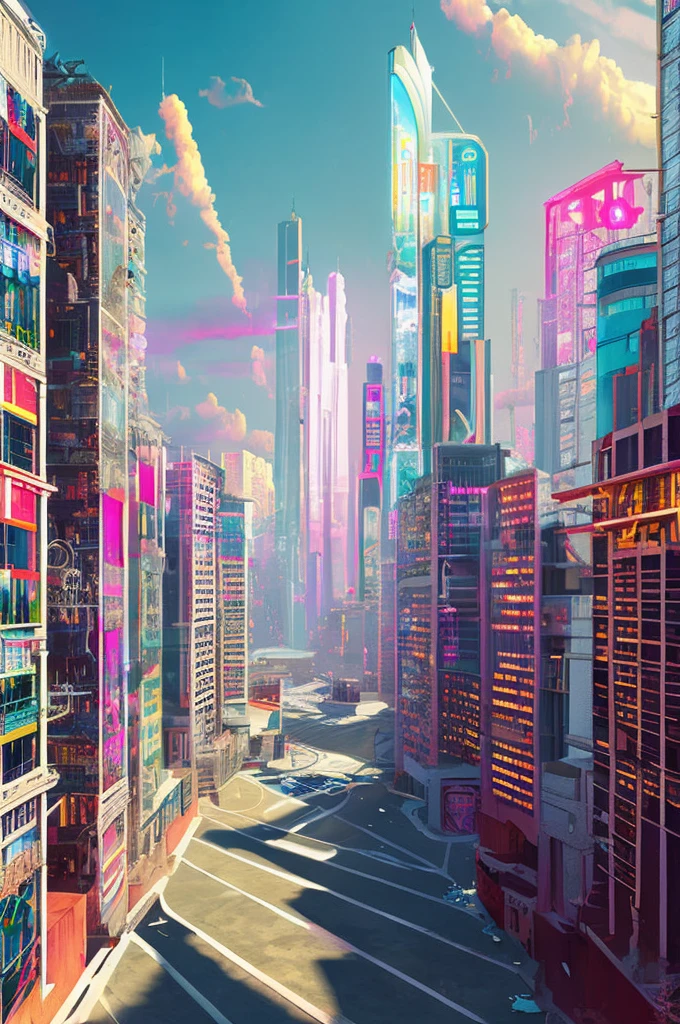 Cyberpunk Heaven, Volumetric, neon, cloud, Bright light, Angelic, Beautiful views