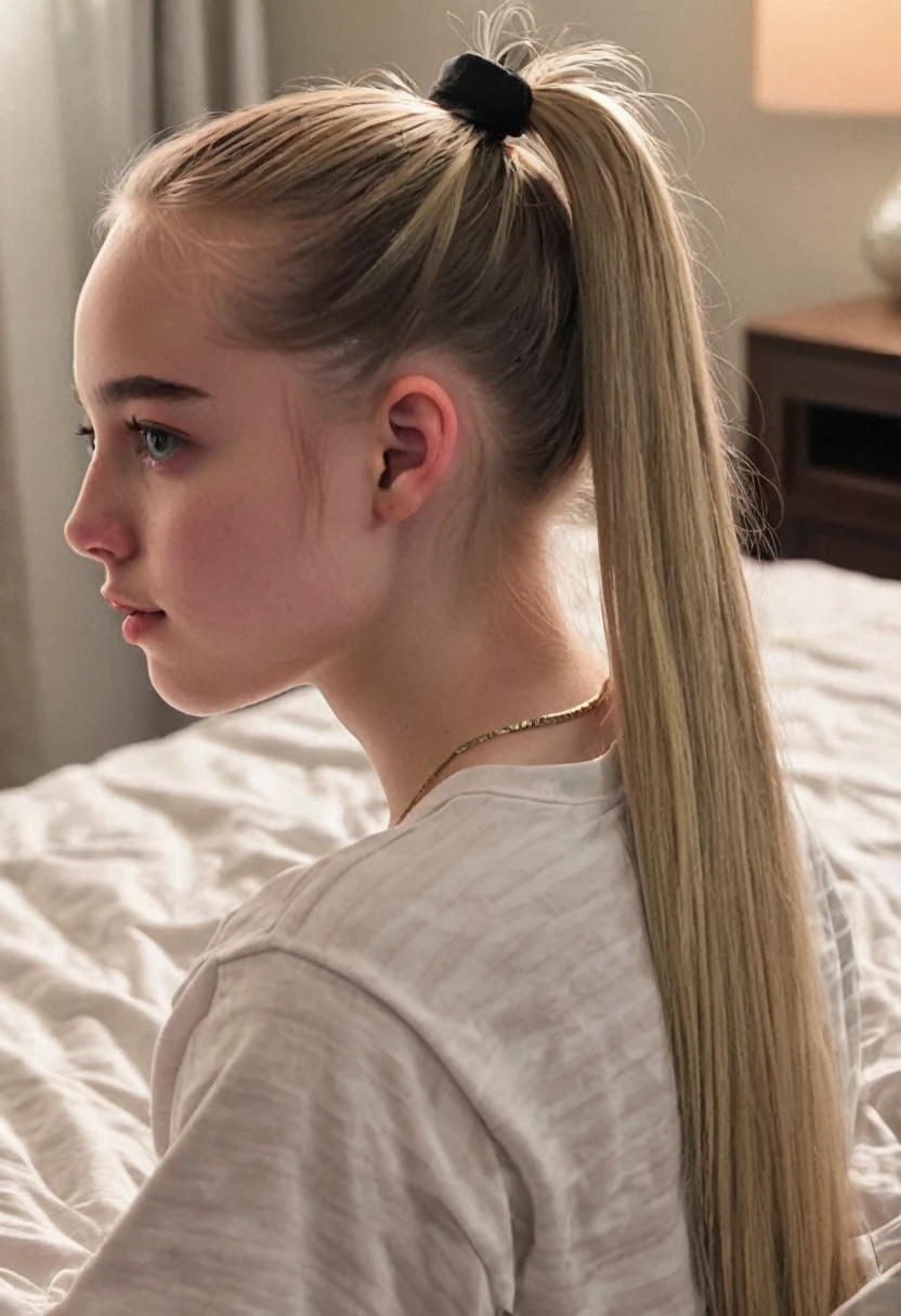 Cadence lux as ponytail hair sitting on bed