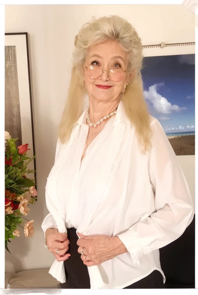 Beautiful old woman, smile,sexy,80 years old, curly hair,sexy,wearing a pearl necklace,Beautiful older woman, cute,smile,sexy,80 years old,,sexy,wearing a pearl necklaceold woman,busty,Curly hair