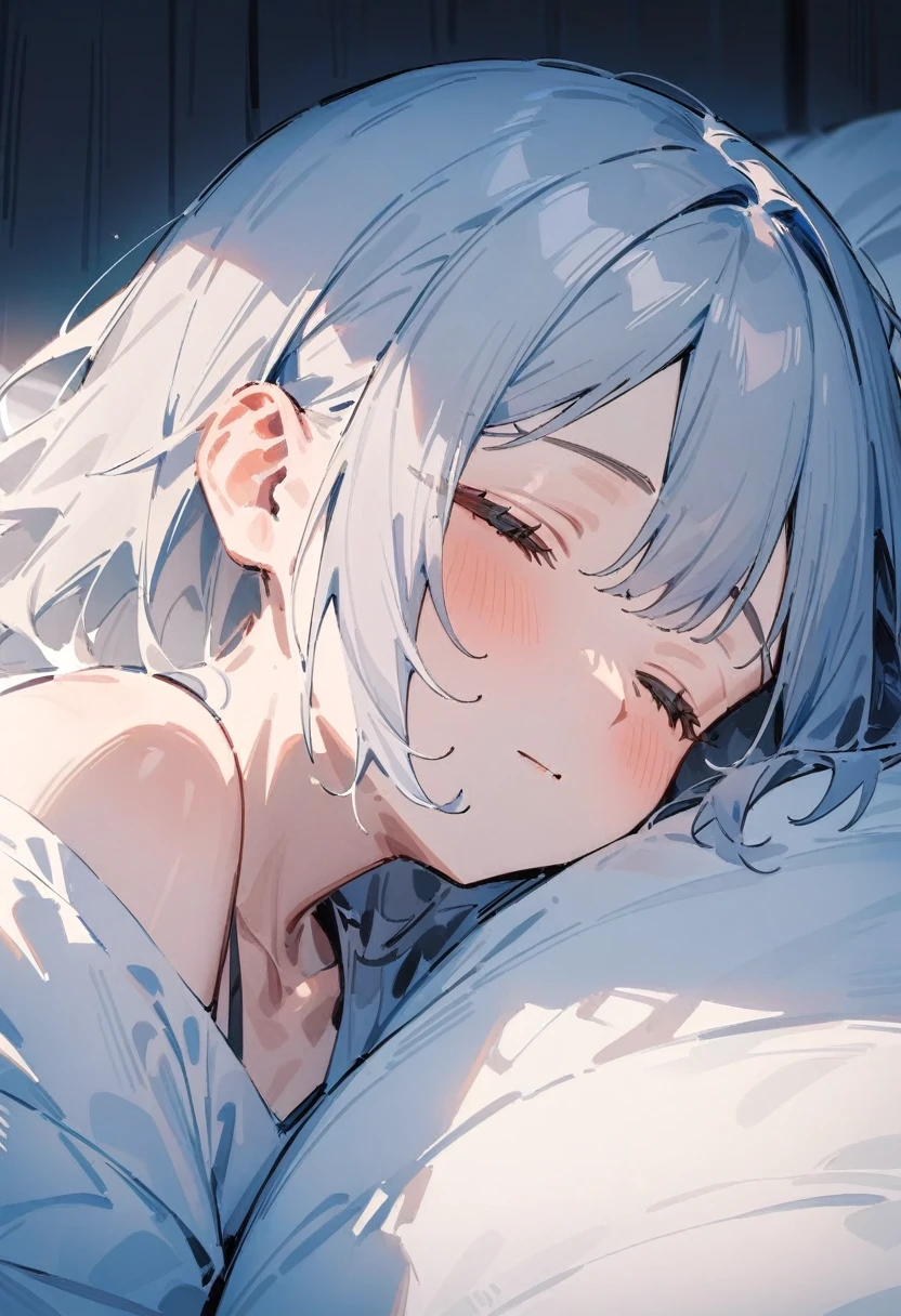 masterpiece, best quality, very aesthetic, absurdres, newest, 1girl, solo, sleeping, peaceful expression, in bed, indoor, close-up
