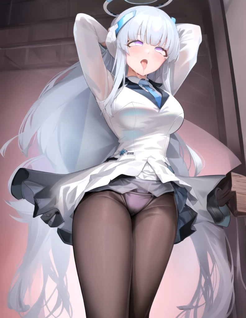 (masterpiece),(Highest quality),(Very detailed),(Best illustrations),(Best Shadow),(Absurd),(Detailed Background),(so beautiful), 16K,(Very detailed),(Best illustrations), 8K,(Absurd),(Detailed Background),(so beautiful)noa-outfit, (Processing wool), Perfect Anatomy, One Girl, alone, , , Grey Hair, Purple eyes, Blunt bangs, , (psychedelic), , , One Girl, alone, Big Breasts, Long Hair, , , , empty eyes, blank eyes, , , , Heart-shaped pupils, Fantastic effects, shiny skin, Wet, A halo shines, Sacred atmosphere, The pupils constrict, , , Sexual climax, , , , , saliva trail , , night , , pink neon, , , hallucination, , Mysterious glow, orgasm, ahegao, rolling eyes, cross-eyed, , , , Arched back, , , , , Dead, Expressionless, arms behind head, Extremely detailed and realistic reproduction, Showcasing professional craftsmanship, ((Very cute face)),open mouth, tongue out, naughty face,