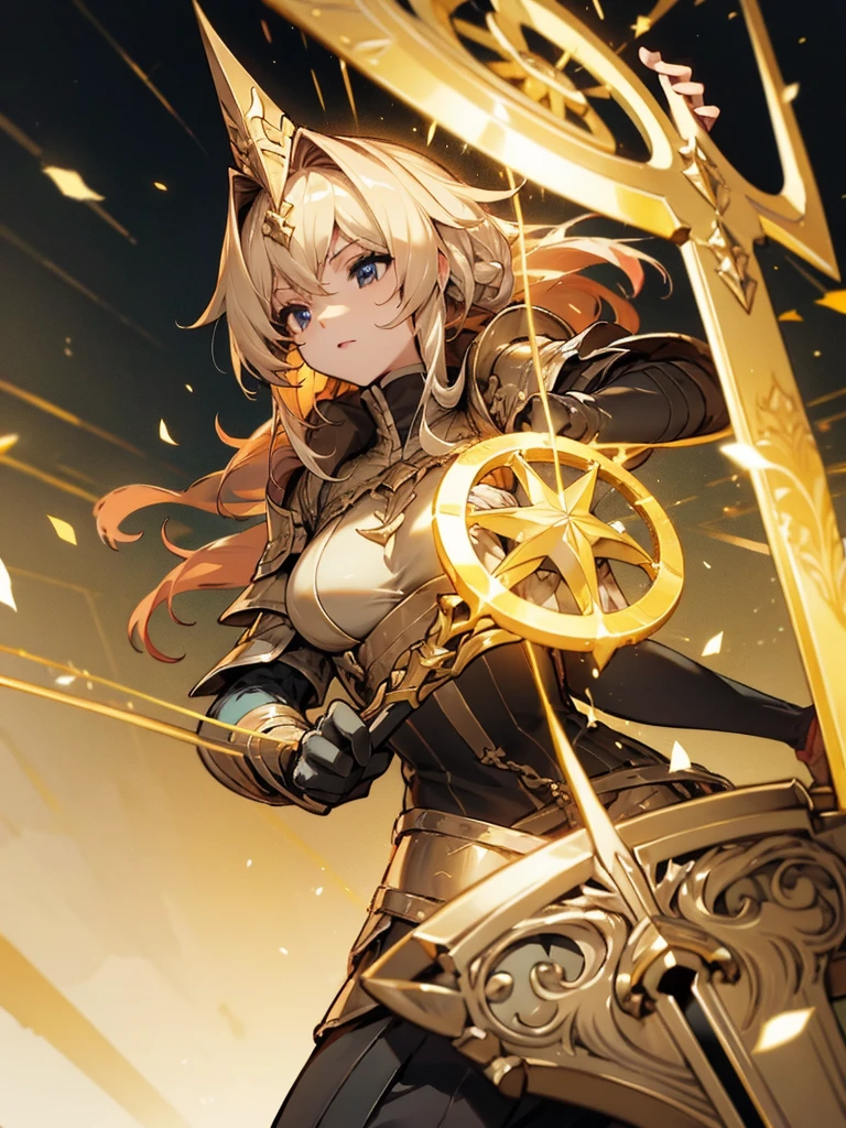 
Paladin,beautiful breasts,holding shield,spear,Hair Color is gold,hair style is sideponytali, high Quality,best quality
