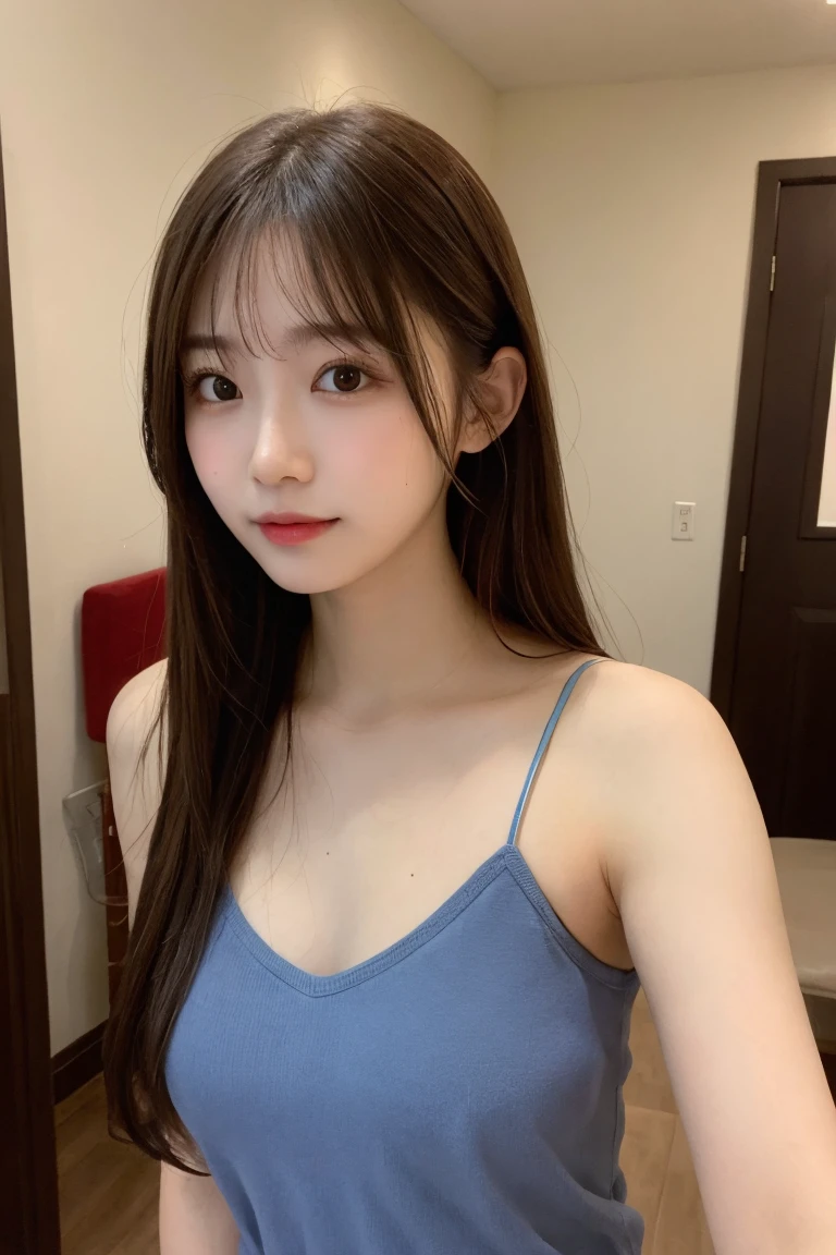 long Hair, Shiny Hair, Brown Hair, Camisole, nipple,