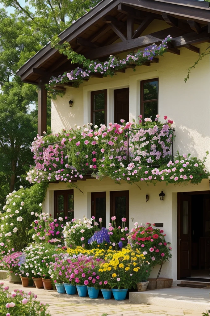 A place full of flower and a home between the flowers 
