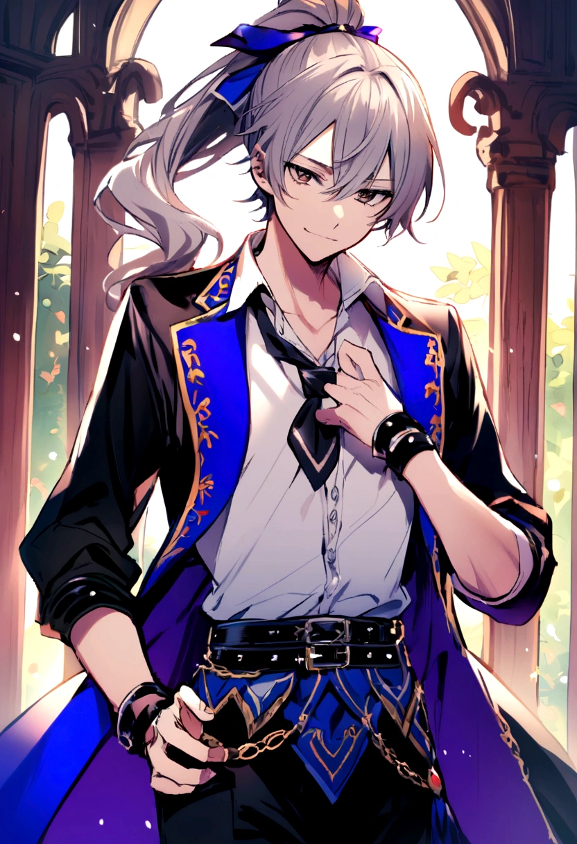 teenage boy long hair ponytail