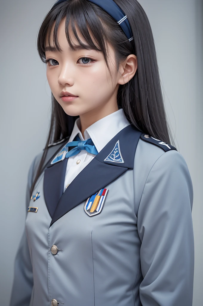 Gray uniform, white and azure