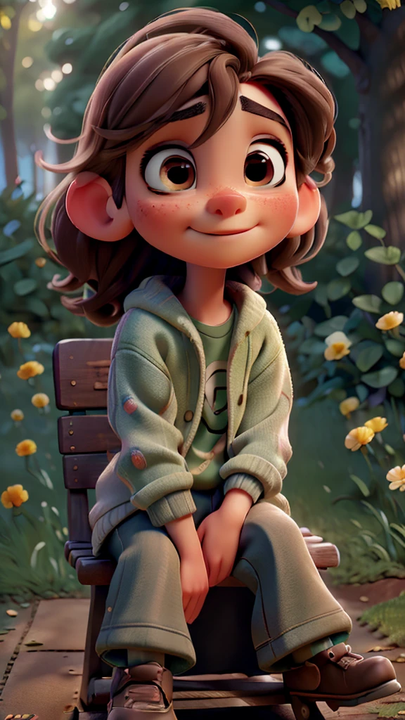 a sleepy boy, beautiful detailed eyes, beautiful detailed lips, extremely detailed eyes and face, long eyelashes, serene expression, messy brown hair, wearing a cozy sweater, sitting on a park bench, warm afternoon sunlight, lush green trees, (best quality,4k,8k,highres,masterpiece:1.2),ultra-detailed,(realistic,photorealistic,photo-realistic:1.37),natural lighting, soft focus, highly detailed, cinematic composition, vibrant colors, serene atmosphere