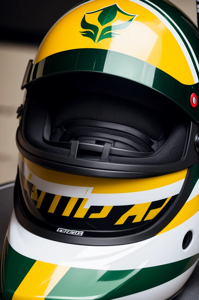 Formula 1 helmet black, with details of the Brazilian flag (green and yellow)