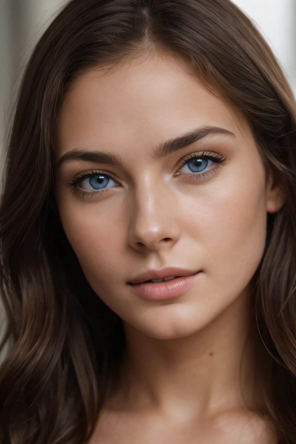 photo of a 25 years old european girl, RAW, beautiful woman, (wavy brown hair), (blue eyes), ((portrait)), (( perfect anatomy)), (busty), ((detailed face:1.2)), ((detailed facial features)), (finely detailed skin), pale skin, (naked), (((busty))).   (vivid colors), damp, moist, reflections, (masterpiece) (perfect proportion)(realistic photo)(best quality) (detailed) photographed on a Canon EOS R5, 50mm lens, F/2.8, HDR, (8k) (wallpaper) (cinematic lighting) (dramatic lighting) (sharp focus) (intricate) fashion, realistic skin texture, POV, Nikon d850, film stock photograph,4 Kodak Portra 400, camera f1.6 lens, rich colors, ultra-realistic, hyper-realistic, ultra-detailed, hyper-detailed, ((perfect face, perfect body), RAW photography, realistic skin texture, lying