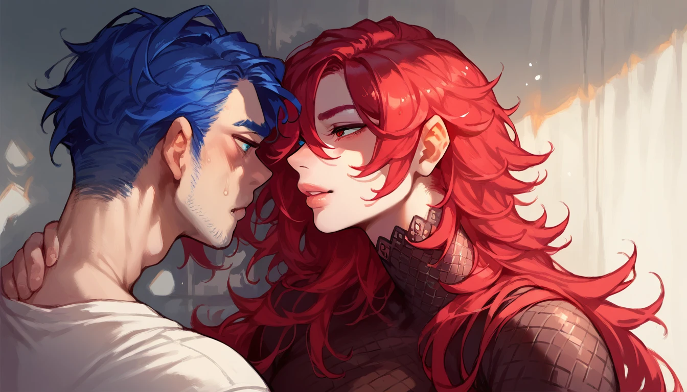 (masterpiece, 1girl, red hair, red eyes, female clothes) [SEP] (masterpiece, 1boy, blue hair, blue eyes, male clothes)