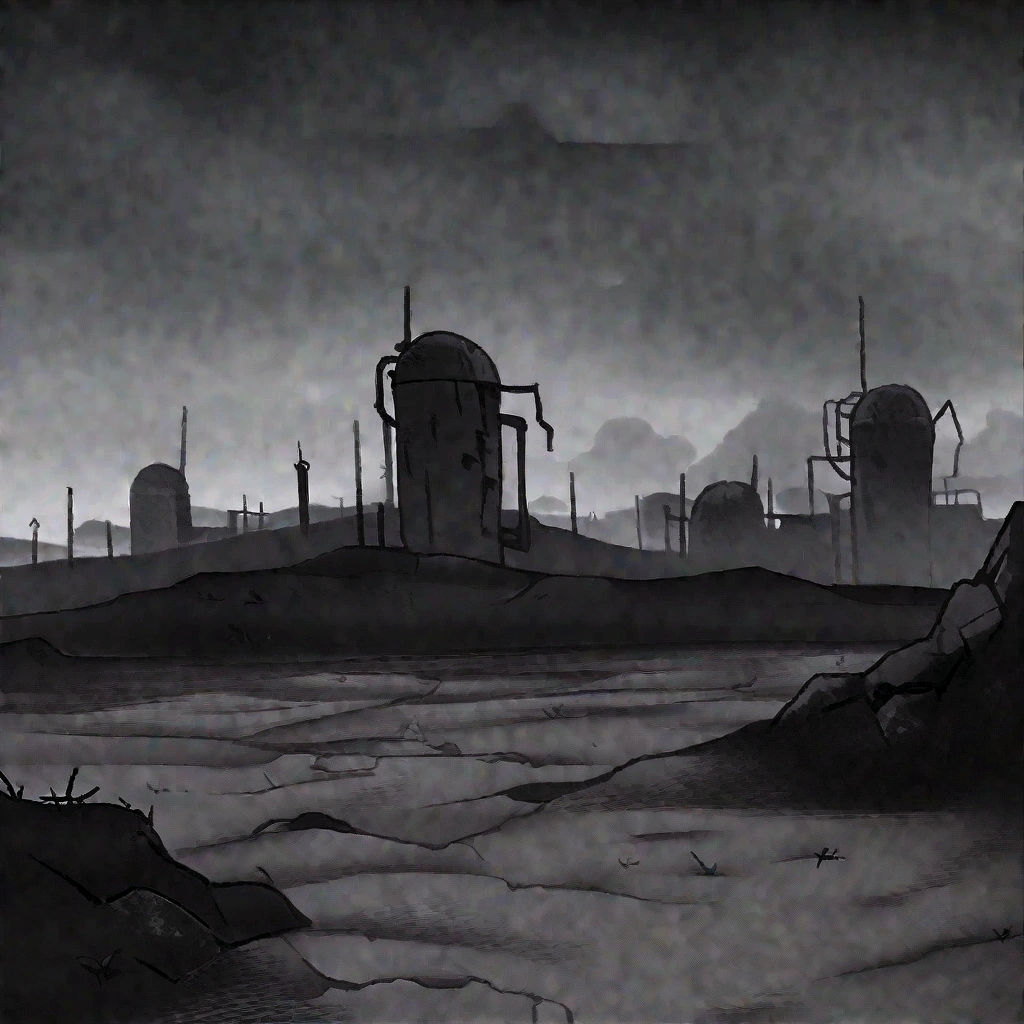 A cloud floats over the desert nuclear wasteland at night, desolate, Weird atmosphere, (Dark and gloomy:1.4), (Lonely:1.Eschatological:1.2).