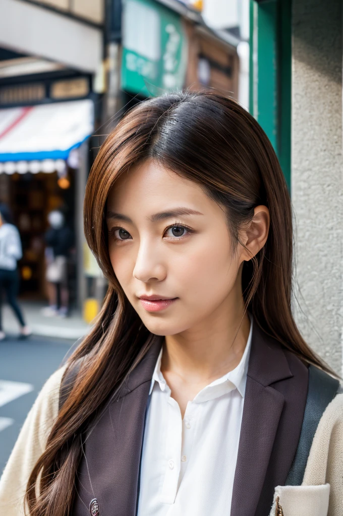 ((Highest quality)), ((masterpiece)), (detailed), Japanese,Street Corner,Beauty,OL,Tokyo,Mature Woman