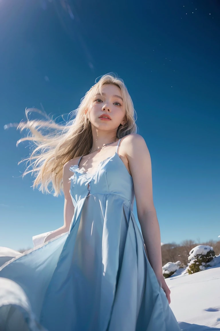 anime girl with long white hair and a blue dress in the snow, white haired deity, white hair floating in air, anime fantasy illustration, flowing white hair, beautiful young wind spirit, beautiful fantasy anime, glowing flowing hair, ethereal anime, beautiful anime artwork, beautiful digital artwork, anime fantasy artwork, ((a beautiful fantasy empress)), 2. 5 d cgi anime fantasy artwork