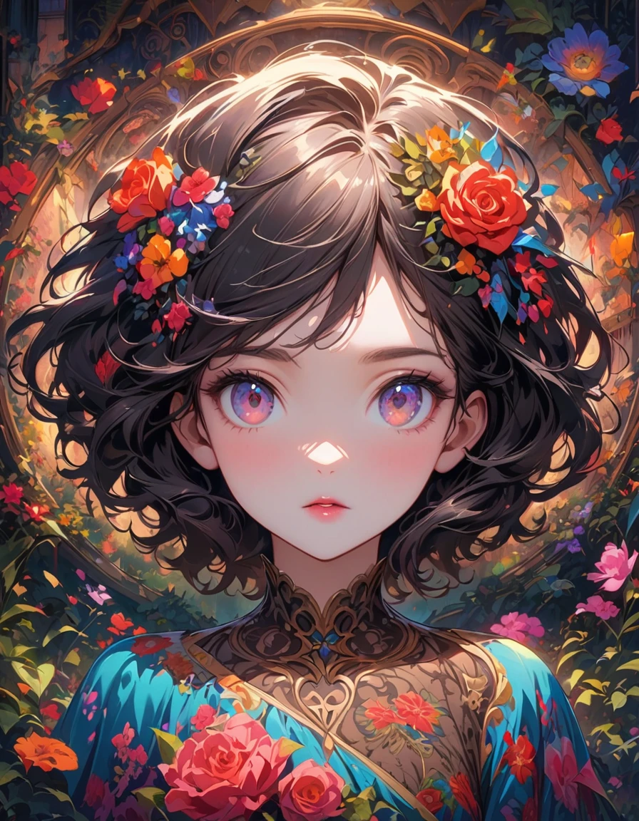 full body of anime girl character dancing and martial poses on a red and black floral bed with a flamenco dress with an essentially detailed embroidery patterned fabric with roses in the background, in the style of cute and cool, anime aesthetic, dark hair, colorful illustrations, highly detailed, in the style of digital painting, natural lighting, full body portrait, anime character design, sharp focus, highly detailed illustration, masterpiece, high definition, in the style of octane rendering, 2D game art, hyper realistic. --ar 3:4 --niji 6