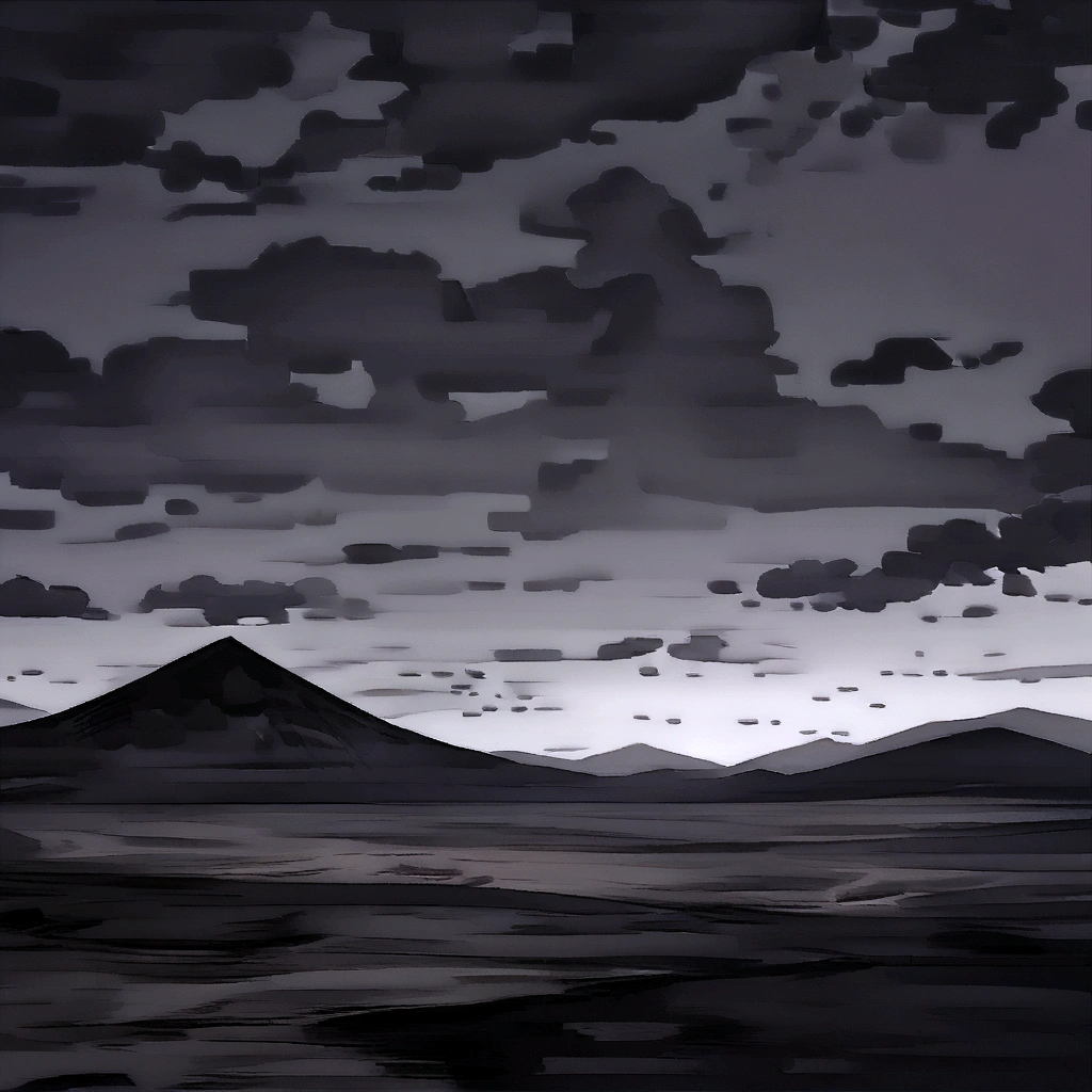 A small white cloud floats over the desert at night, desolate, Weird atmosphere, (Dark and gloomy:1.4), (Lonely:1.Eschatological:1.2).