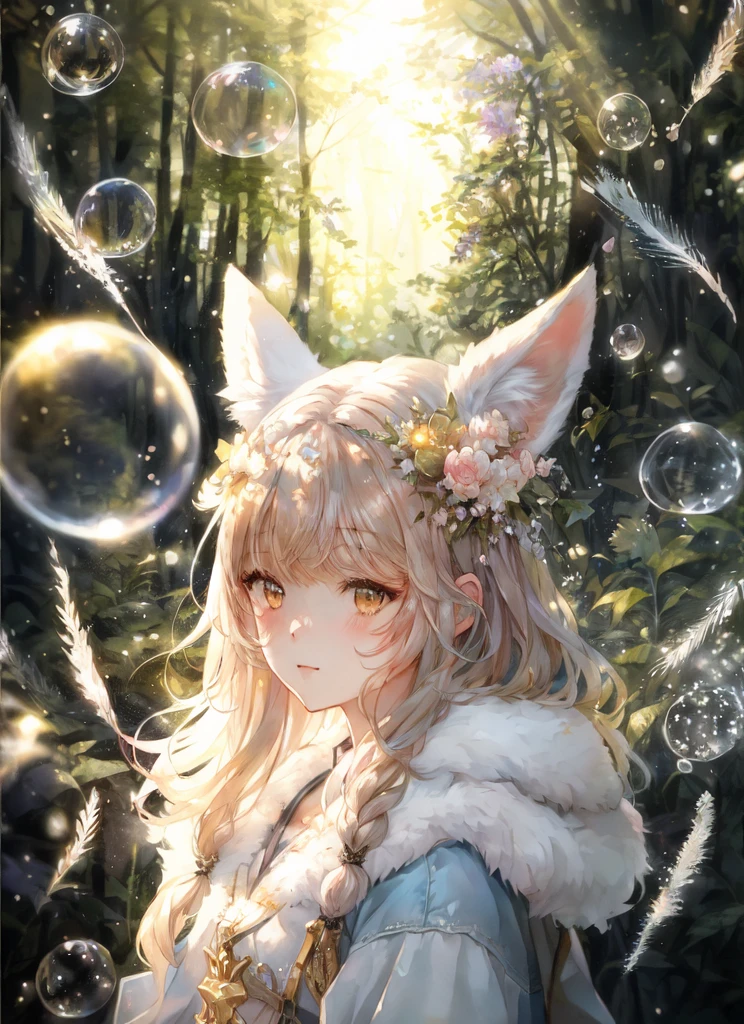 anime girl with long blonde hair and bunny ears in a forest, girl with fox ears, artwork in the style of guweiz, guweiz on pixiv artstation, guweiz on artstation pixiv, fantasy art style, anime girl with cat ears, anime fantasy illustration, guweiz, fluffy fox ears, girl with cat ears