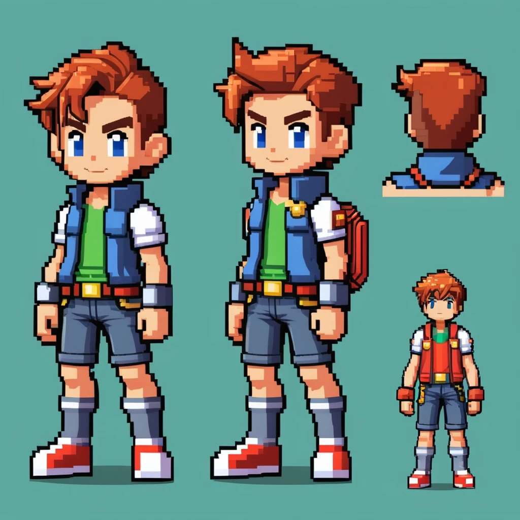 Pixel art,pixel art,Create an original character design sheet,main character of the game,boy,juvenile,#39;s outfit,natural perm,musical instrument,bard,((3 views,whole body, background,multiple views,High resolution)),multiple views,multiple poses,Active,action pose,dynamic,nice,masterpiece,highest quality,In detail,Gracefully,RPG,Famicom,Multiple characters,multiple outfits,Final Fantasy,boldly,ASSASIN , BLACK COAT , HUNTER, BLACK HOODIE, ARMOR, DARK SHADOW HOODIE