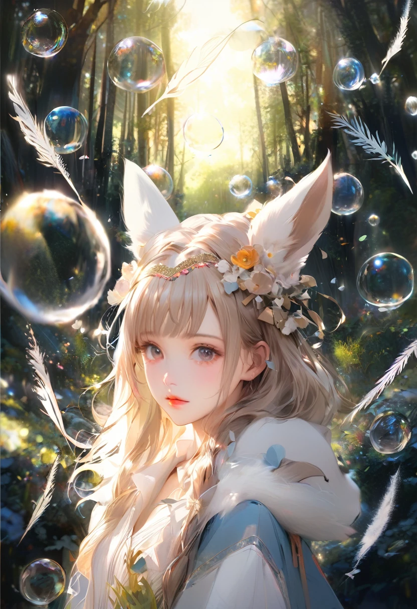 anime girl with long blonde hair and bunny ears in a forest, girl with fox ears, artwork in the style of guweiz, guweiz on pixiv artstation, guweiz on artstation pixiv, fantasy art style, anime girl with cat ears, anime fantasy illustration, guweiz, fluffy fox ears, girl with cat ears