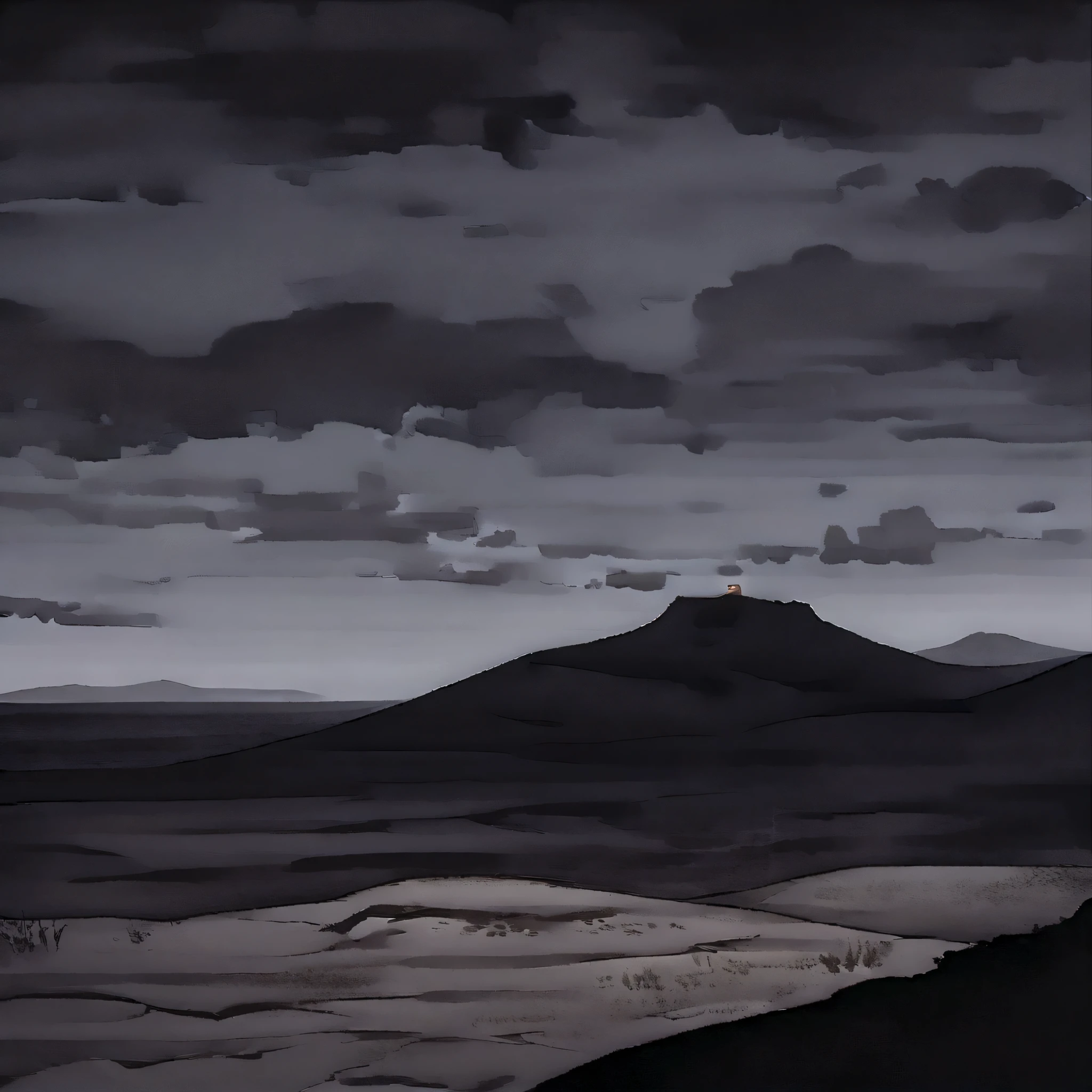 A small white cloud floats over the desert at night, desolate, Weird atmosphere, (Dark and gloomy:1.4), (Lonely:1.Eschatological:1.2).