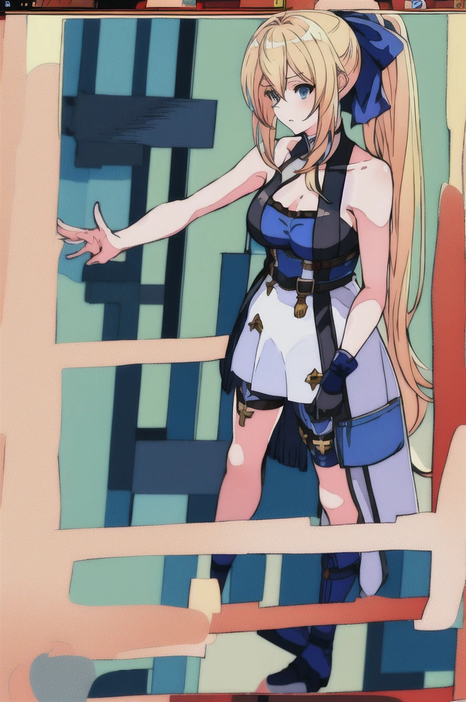 (masterpiece, best quality, high resolution,look), Anime Screenshots, 1 Girl, Solitary, whole body, Chara_look, Blonde_hair, long hair, Ponytail, hair ribbon,Granblue Fantasy,Standing picture