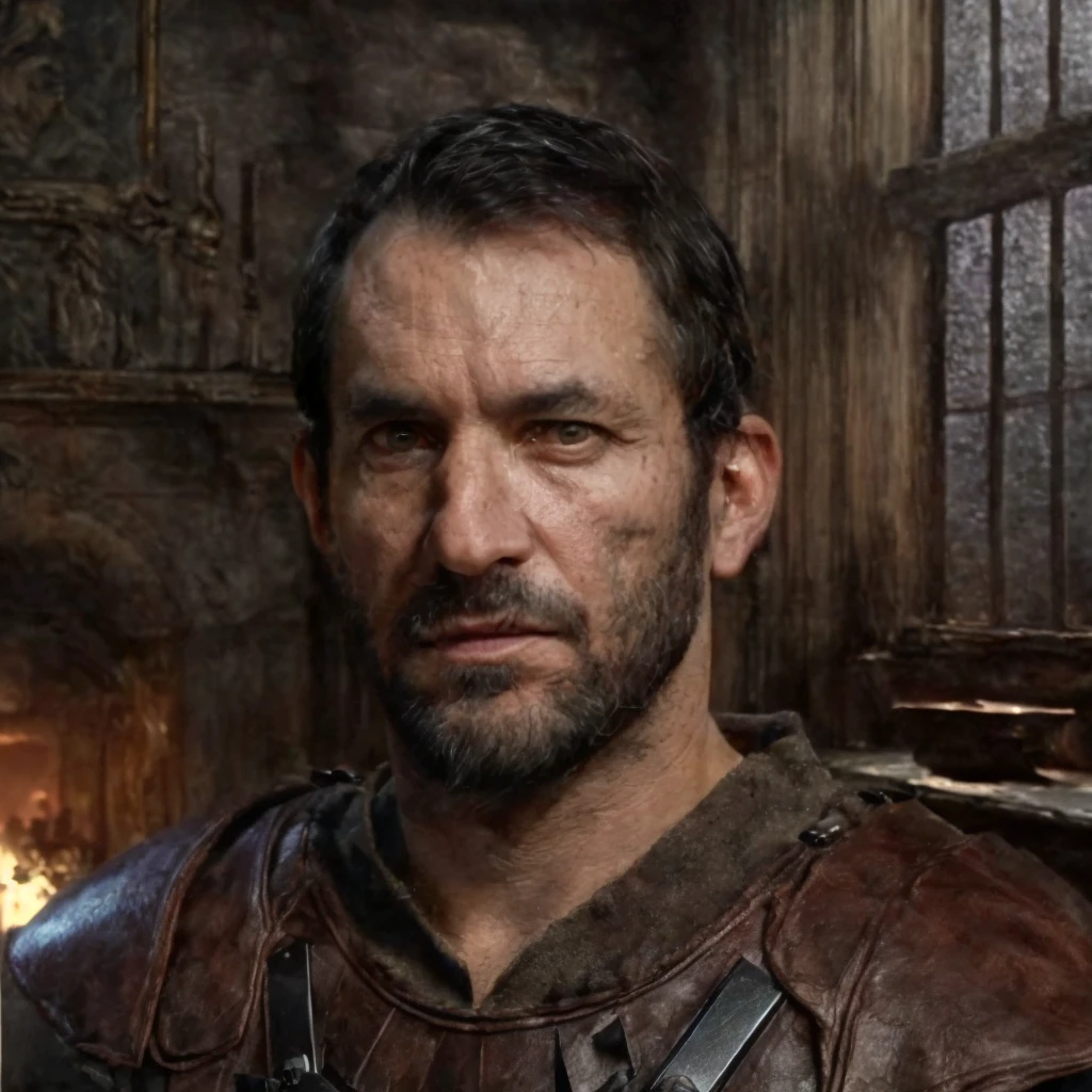 (masterpiece)+, (extremely (realistic)+,a portrait of an ugly adult male bailiff, Wearing Leather armor with travelling cloak over one shoulder, Focused stare. Looking in camera. volumetrics dtx, Photorealistic, ultra detailed, Artstation trending, very very detailed, realistic shaded lighting, dynamic shadows, detailed Office background, upper body, professional photograph of a detailed skin, sharp focus, dramatic, award winning, cinematic lighting, octane render, unreal engine, volumetrics dtx, Photorealistic, ultra detailed, Artstation trending, very very detailed, hyperrealistic, fine details, realistic shaded lighting, dynamic shadows, Office background, add_detail:1, skin pores and wrinkles, details.,More Reasonable Details