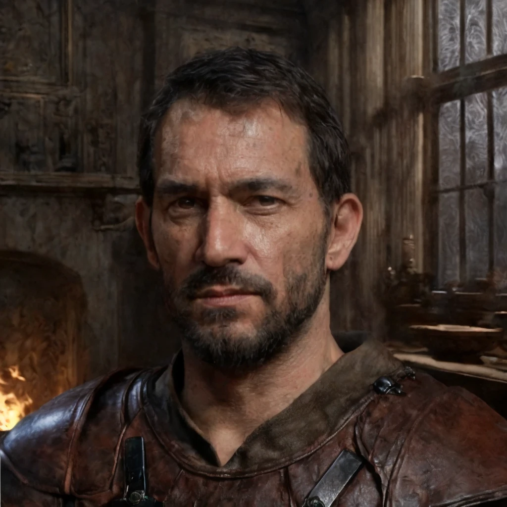 (masterpiece)+, (extremely (realistic)+,a portrait of an ugly adult male bailiff, Wearing Leather armor with travelling cloak over one shoulder, Focused stare. Looking in camera. volumetrics dtx, Photorealistic, ultra detailed, Artstation trending, very very detailed, realistic shaded lighting, dynamic shadows, detailed Office background, upper body, professional photograph of a detailed skin, sharp focus, dramatic, award winning, cinematic lighting, octane render, unreal engine, volumetrics dtx, Photorealistic, ultra detailed, Artstation trending, very very detailed, hyperrealistic, fine details, realistic shaded lighting, dynamic shadows, Office background, add_detail:1, skin pores and wrinkles, details.,More Reasonable Details