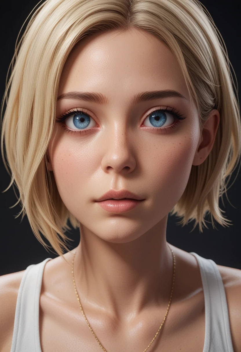 1 girl, looking at the viewer, 8k, real, extreme face detail, ultrareal, 12k, 4k, beautiful face, blonde hair with medium cut, sexy, Blue eyes, tanned,