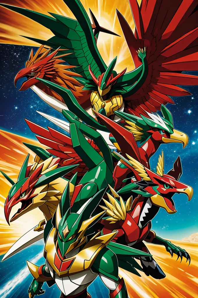 A trio of rayquaza morelull and ho-oh