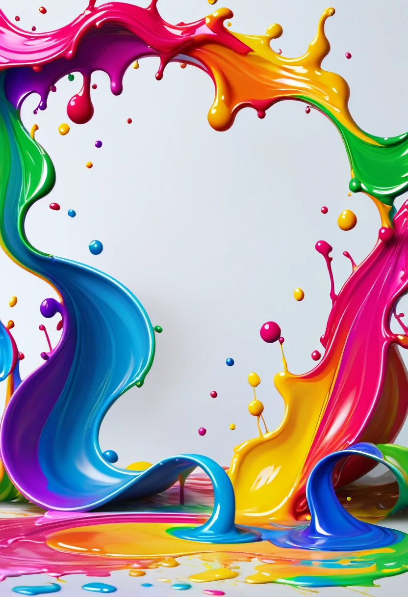 Picture for the banner, white background with rainbow colored paints spilled on it,Character 3D Colorful, colors, Outwardly, 3d render, 16K, --q 5 --ar 7:4