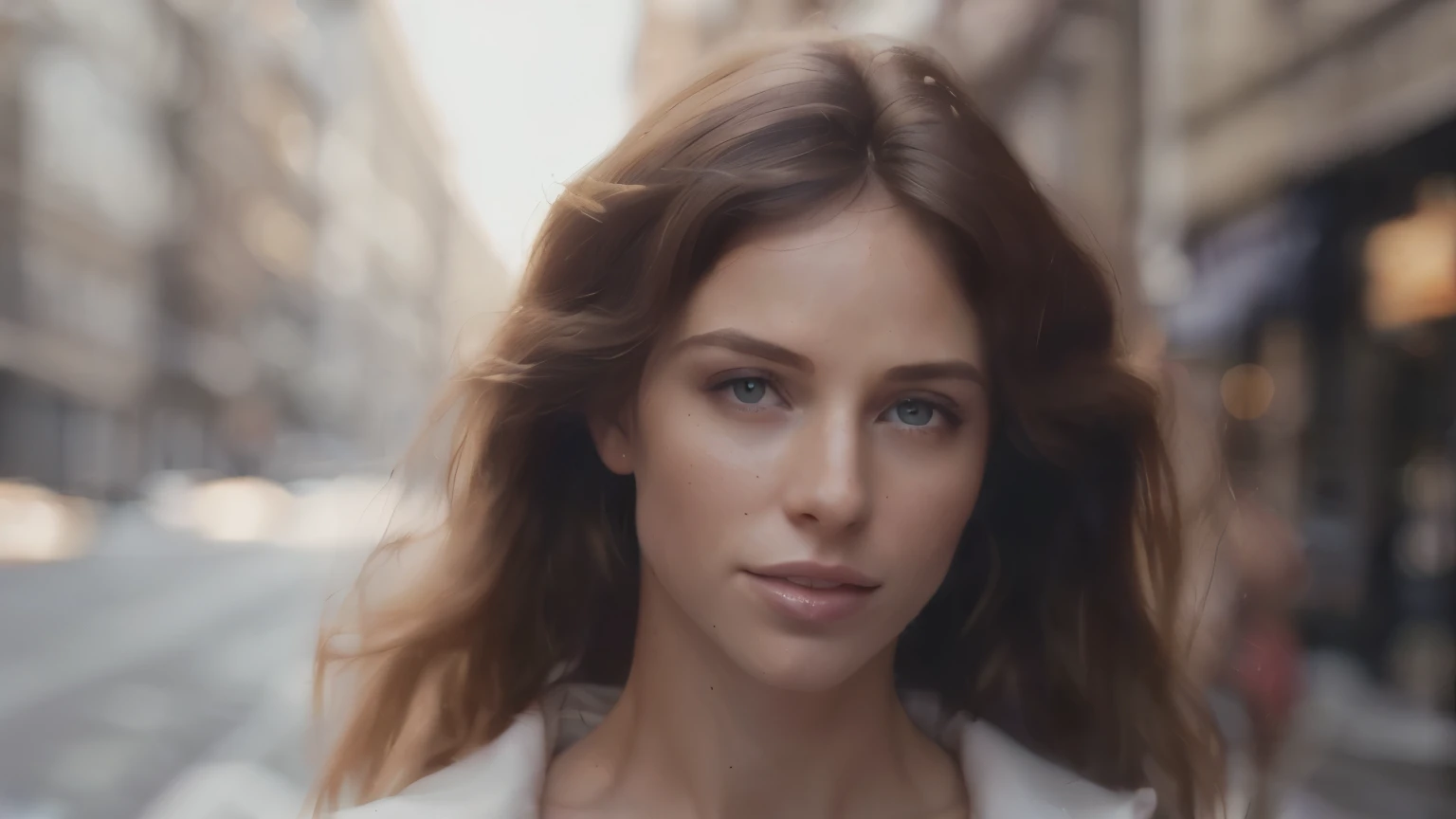 ((Best quality, 8k, Masterpiece :1.3)), Sharp focus :1.2, Perfect body beauty: 1.4, Slim abs: 1.2, ((Dark brown hair, Big breasts: 1.2)), (Natural light, City street: 1.1 ), highly detailed facial and skin textures, detailed eyes, double eyelids, (((Dynamic Angle)))