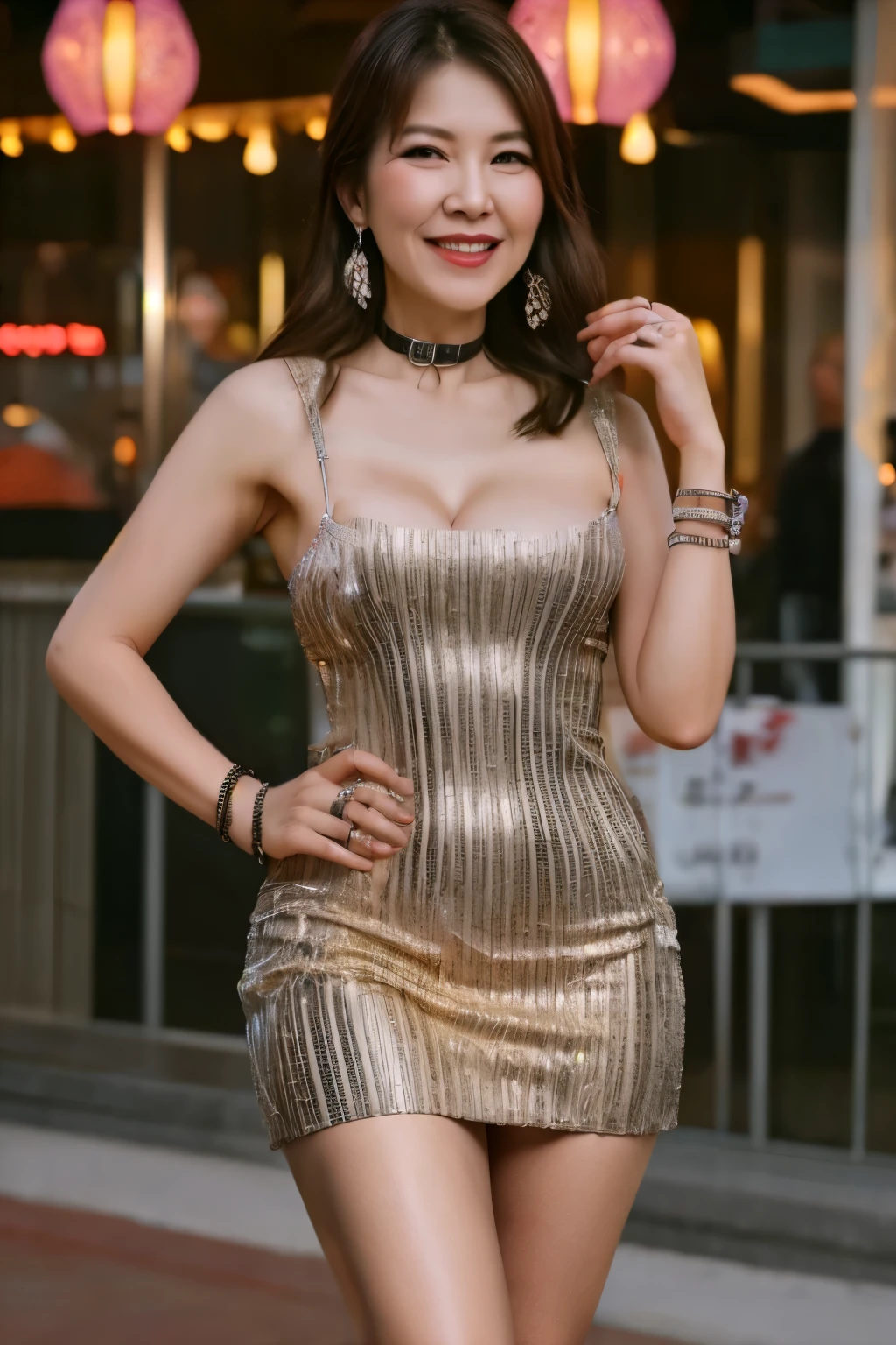 75 years old　mom　milf　Korean, Lady　large earring　Big choker　navel piercing decoration　A bracelet　Silver Hair　realisitic　Gorgeous Madame Beautiful Mature Woman　sexly　Smile　Gentle woman navel piercing　４K　High quality cruiser　Party on board　Second bag　Gorgeous Madame Beautiful Mature Woman