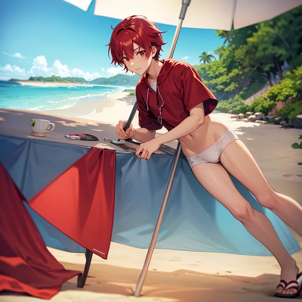 Another red and white haired boy at the beach
