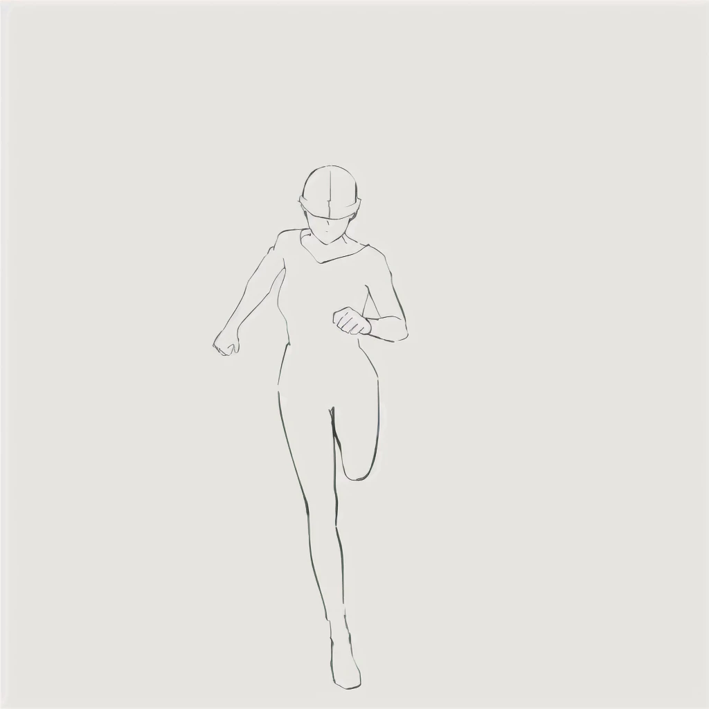 a drawing of a person in a body suit is running, running pose, the anime girl is running, girl is running, line sketch, girl running, dynamic active running pose, clean anime outlines, running fast towards the camera, minimalist line art, sketched 4k, outline sketch, running towards the camera, intense line art, 3 / 4 pose, gesture draw
