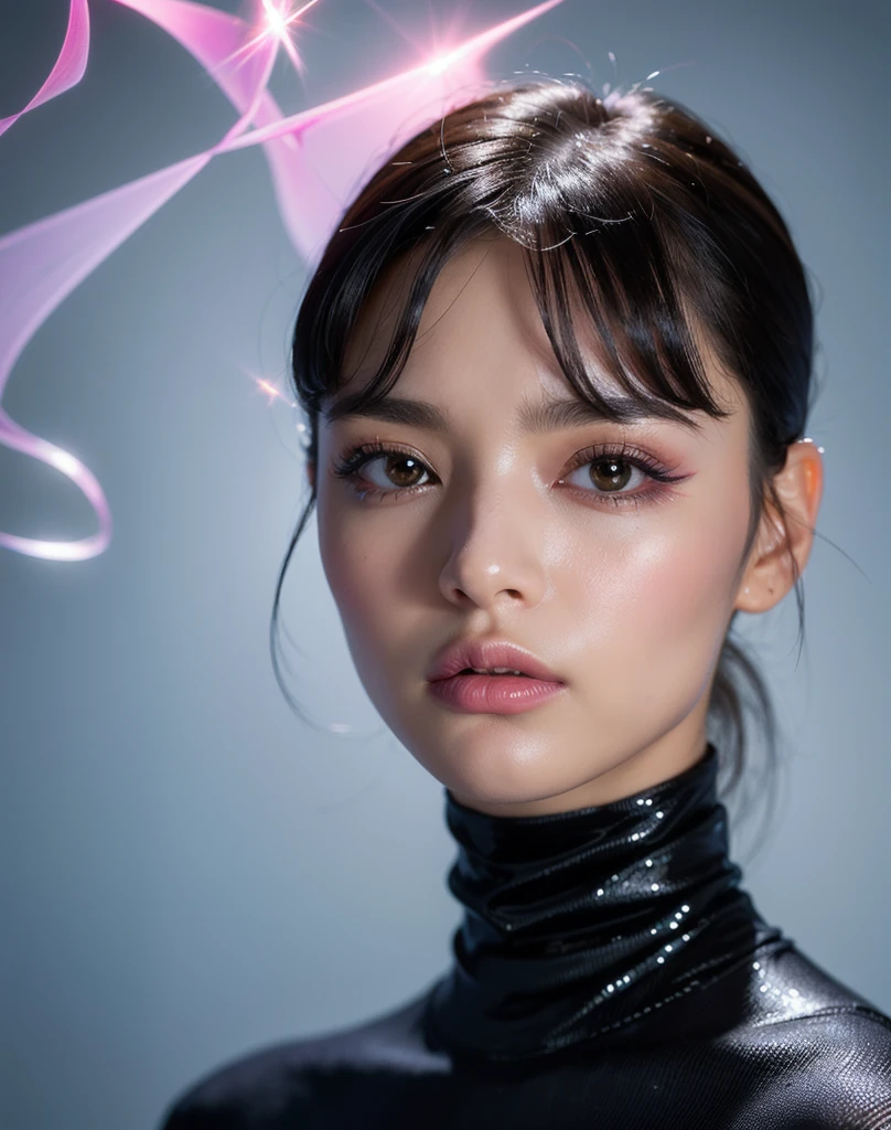 8K, RAW Photos, Realistic: 1.25), (Lip gloss, eyelash, Glossy face, Shiny skin, Highest quality, Ultra-high resolution, Depth of written boundary, chromatic aberration, Caustics, Moisturized lips, Super Trimmed Face, Sparkling, detailed eyes, Black Hair, semi-long, fashionable, Tight knit dress, thin