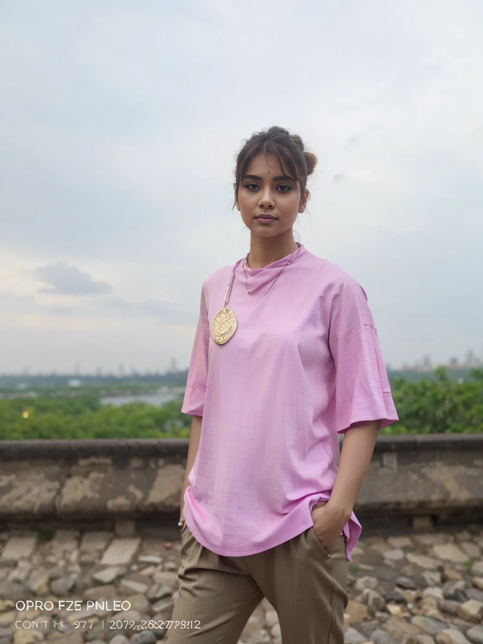 (masterpiece, best quality), beautiful Bangali woman, detailed sleeveless turtleneck top, pants, blonde woman, perfect body, necklace, wavy hair, perfect face, beautiful face, alluring, big gorgeous eyes, happy, (outdoor), city streets, new york, bright colors