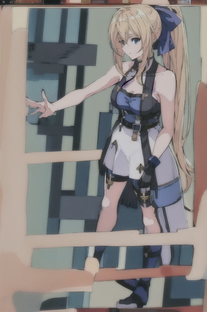 (Transparent Background,Character portrait,masterpiece, best quality, high resolution,look), Anime Screenshots, 1 Girl, Solitary, whole body, Chara_look, Blonde_hair, long hair, Ponytail, hair ribbon,Two-handed gloves,Human body structure