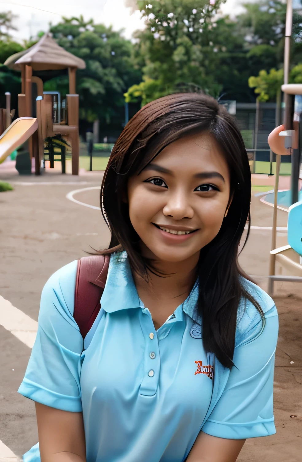 A malay girl, smiling, at playground
